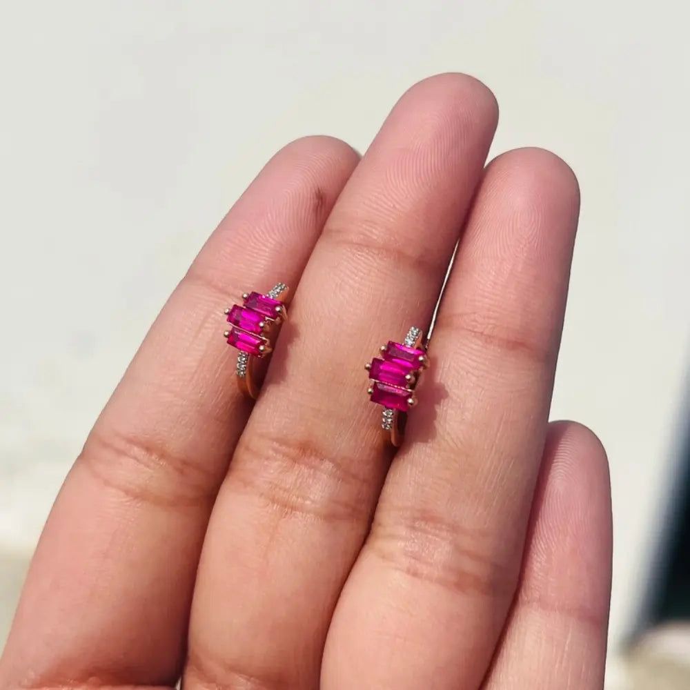 Handcrafted Natural Ruby & Diamond 18K Rose Gold Minimal Russian Lock Earring