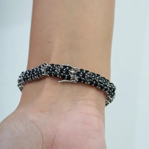Classic Natural Black Onyx Gemstone 925 Sterling Silver Statement Bracelet For Women's