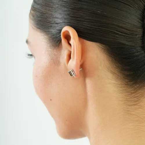 Trendy Minimal Design Octagon Cut Natural Smoky Topaz 925 Sterling Silver Stud Earrings
