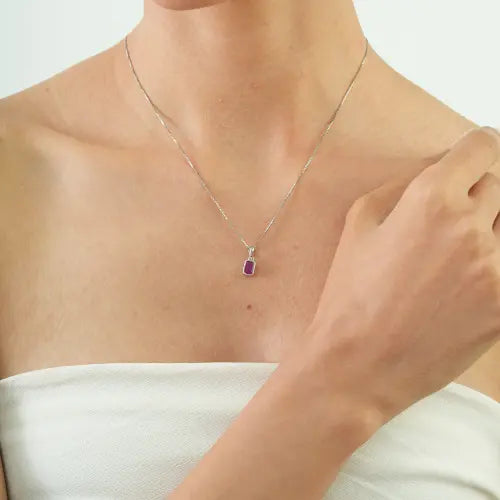 Simple Design 925 Sterling Silver Natural Ruby July Birthstone Pendant Jewelry For Women's