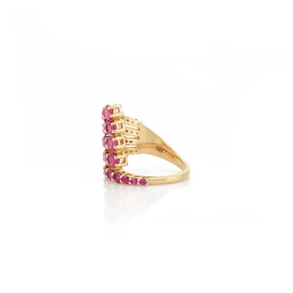 Real Gemstone 18K Solid Yellow Gold Designer Multi Wrap Ruby Cocktail Ring