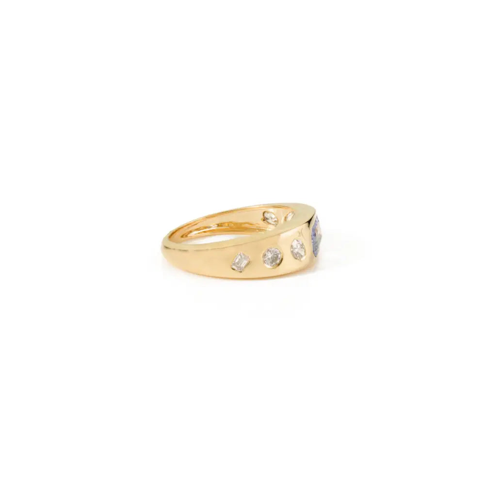 Genuine Blue Sapphire & Diamond New Trendy Chunky Gypsy Ring 18K Gold Unisex Jewelry