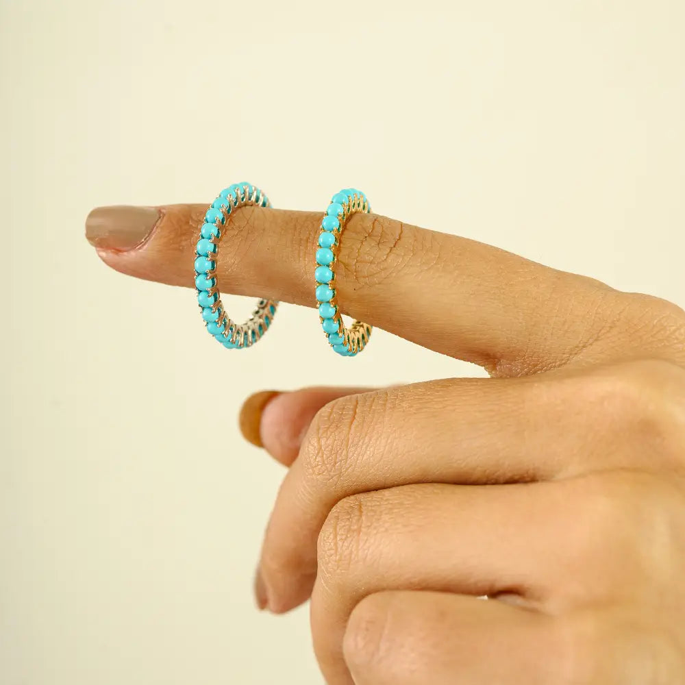 2mm Round Cut Turquoise Full Eternity Band Ring Stacking Everyday Jewelry 14K Yellow Gold