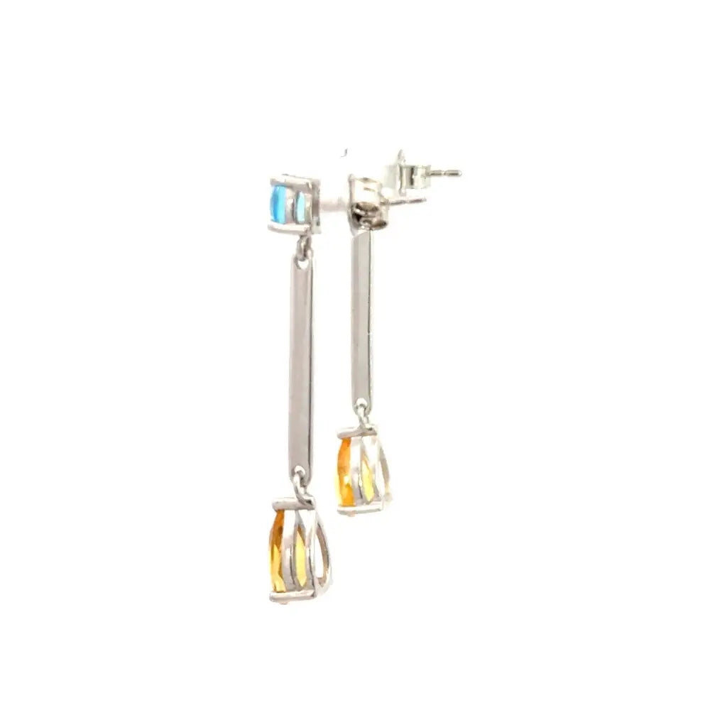 Customized Silver Jewelry Fine Blue Topaz & Citrine Long Dangle Drop Earrings For Women
