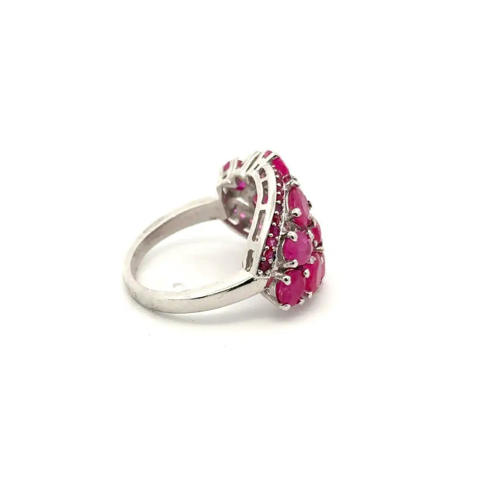 Real Oval & Round Cut Ruby 925 Sterling Silver Wedding Ring Set In Prong Setting New Trendy Jewelry