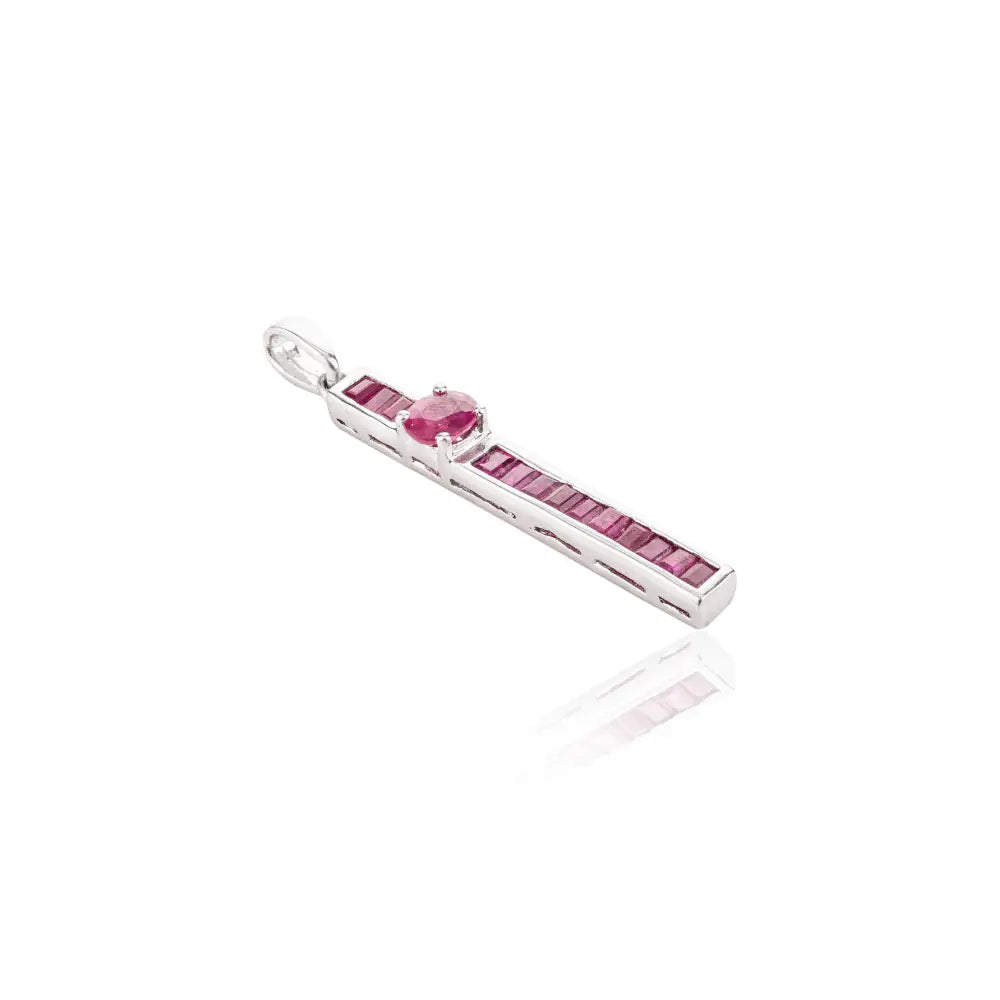 July Birthstone Everyday Jewelry Authentic Baguette & Oval Cut Ruby 925 Silver Bar Pendant Necklace