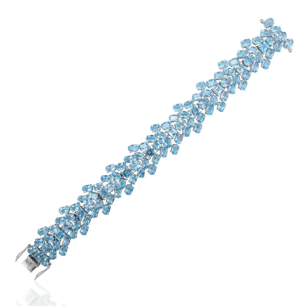 Party Wear Jewelry 925 Sterling Silver Blue Topaz Statement Wedding Bracelet Set In Prong Setting