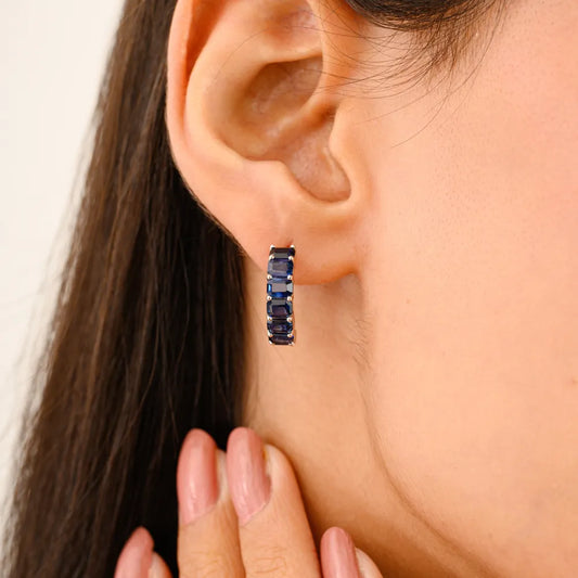 September Birthstone Wholesale Hoop Earrings In 100% Genuine Blue Sapphire Everyday Jewelry