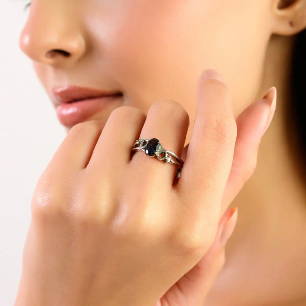 London Blue Topaz & Diamond 925 Sterling Silver Split Shank Accent Ring