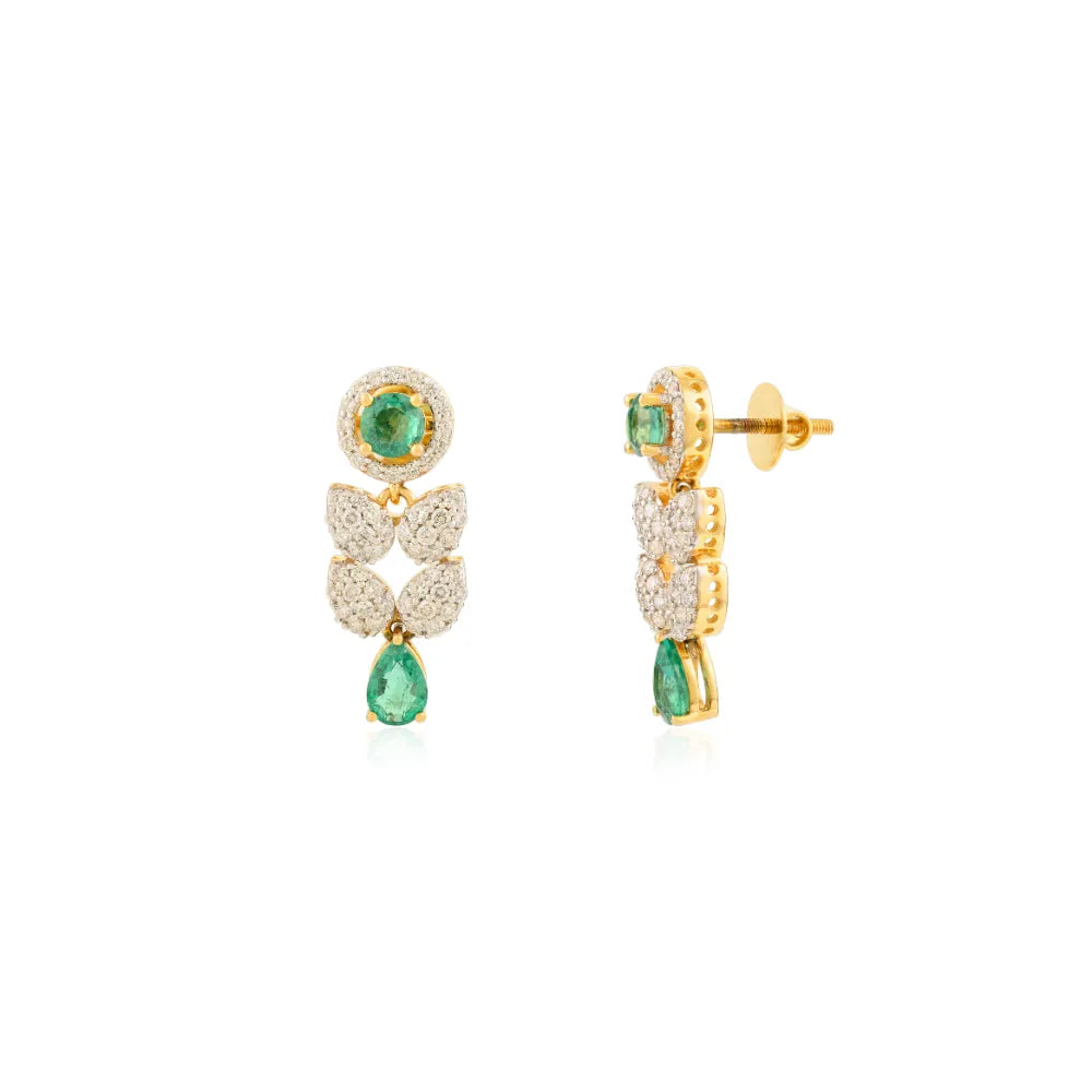 New Trendy Design 14K Gold Emerald & Diamond Drop Earrings For Women Wedding Jewelry