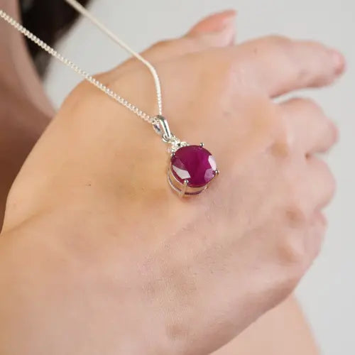 100% Genuine 7.2 CT Ruby & Diamond 925 Sterling Silver Fine Pendant Jewelry For Women's