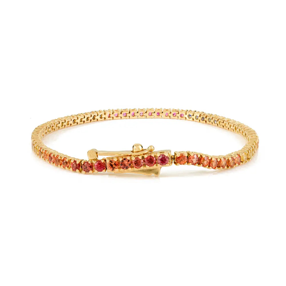 Simple Design Rainbow Multi Sapphire Stackable Tennis Bracelet 18K Gold New Jewelry