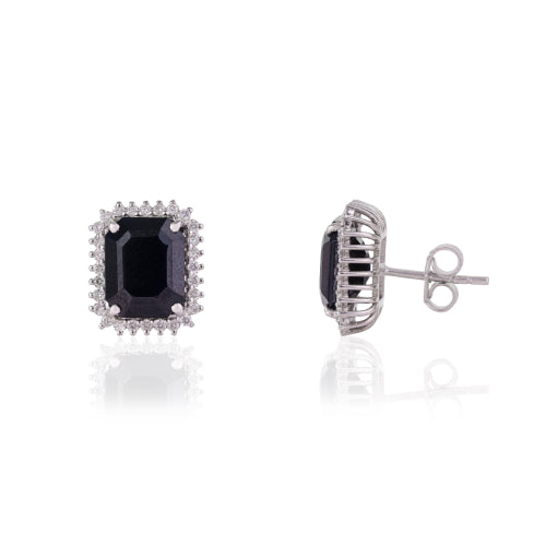 New Arrivals 925 Sterling Silver Natural Blue Sapphire & Halo Diamonds Studs Earrings