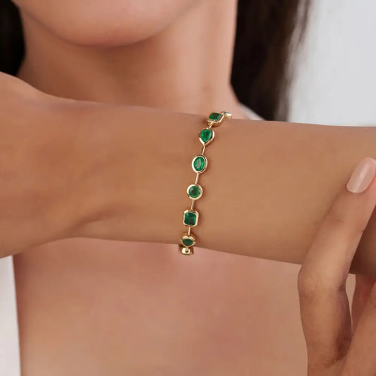 Latest Design Fine Emerald Tennis Bracelet K14 Yellow Gold Stackable Wedding Bulk Jewelry