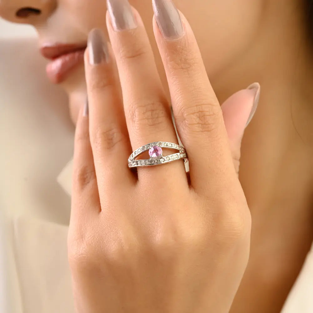 Pink Sapphire Elegant Split Shank 925 Sterling Silver Ring for Women Fine Jewelry