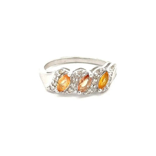 New Trendy Products Fine Multi Gemstone & American Diamond Three Stone Ring Pure 925 Sterling Silver