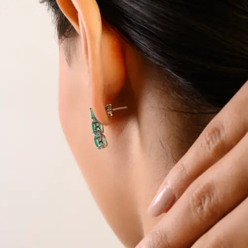 Best Selling 925 Silver Oval Cut 100% Genuine Emerald Drop Earrings For Women's