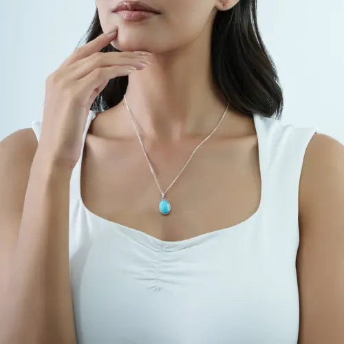 10x14 mm Oval Shape Natural Turquoise December Birthstone 925 Sterling Silver Pendant