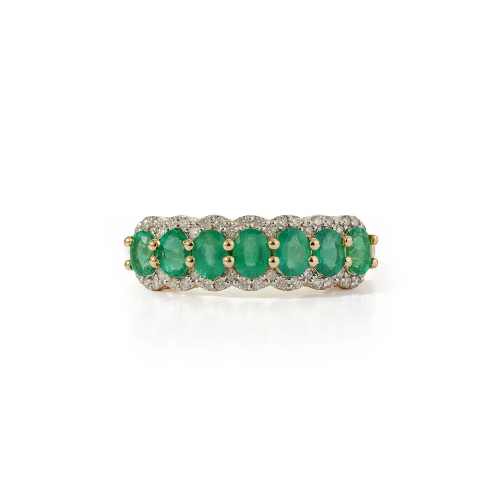 Best Wholesale Price Real Emerald & Diamond 14K Real Yellow Gold Half Eternity Band Ring Wedding Jewelry