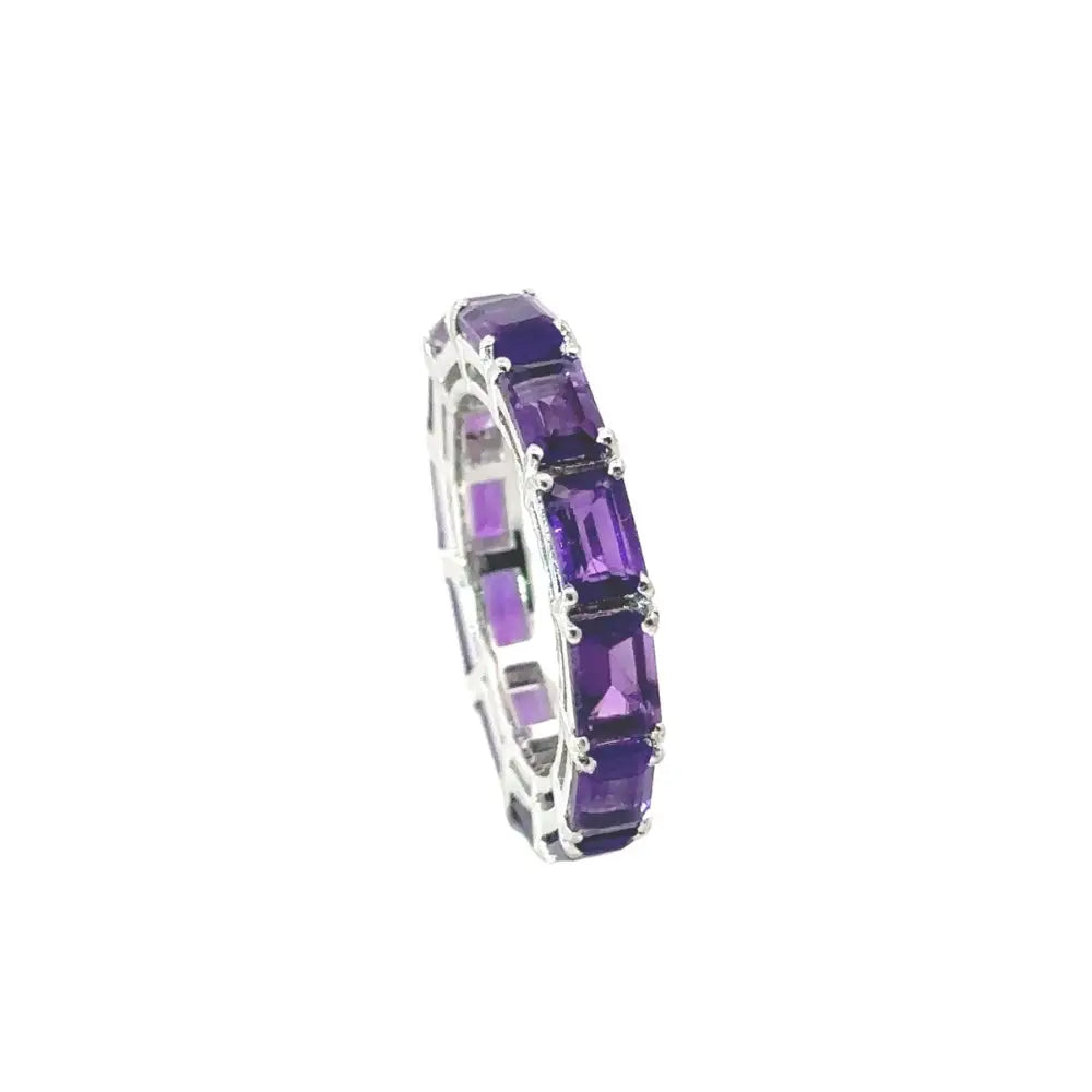 Baguette Shape Amethyst 925 Sterling Silver Full Eternity Band Ring For Daily Wear