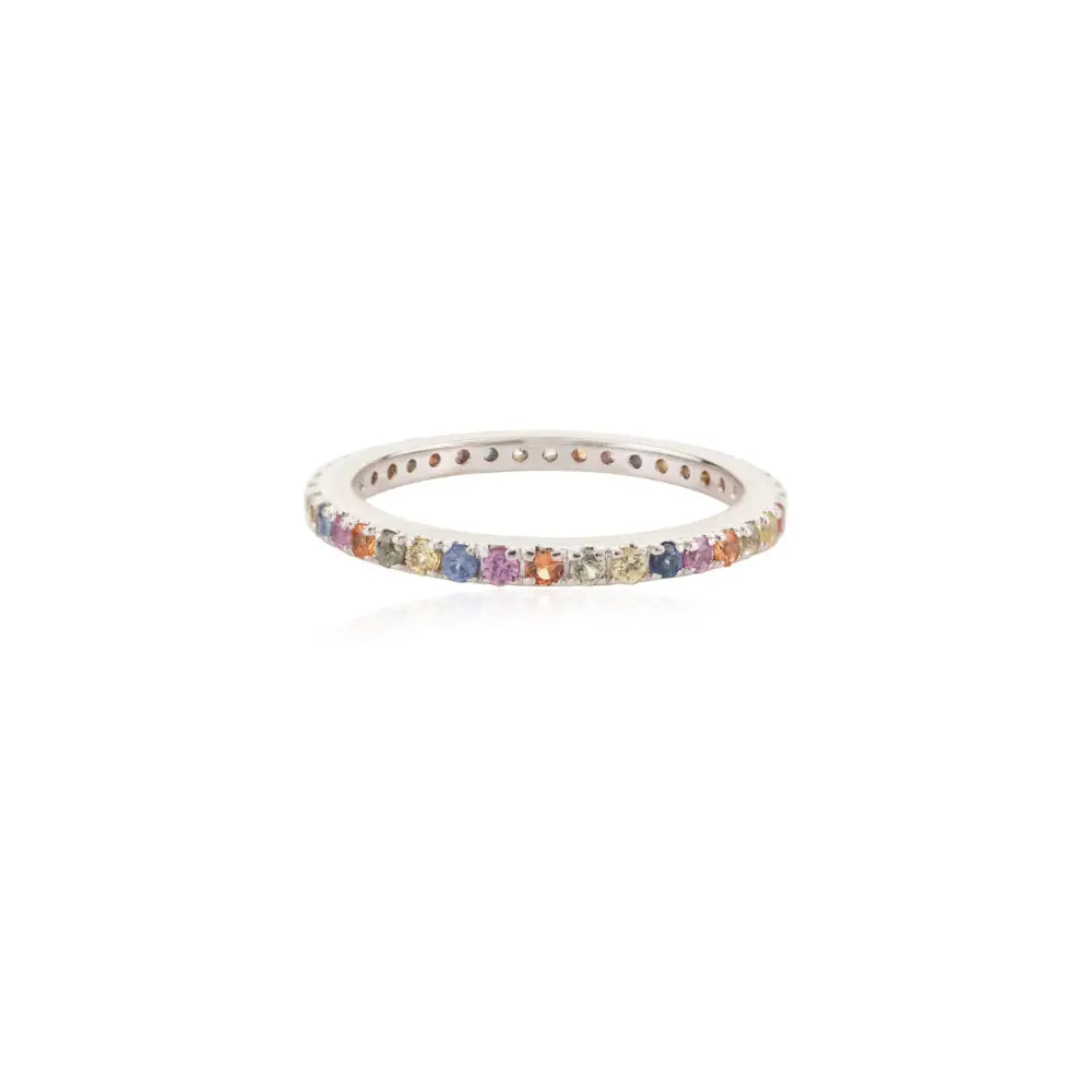 Handmade Jewelry 18K White Gold Multi Stone Eternity Full Band Minimal Ring