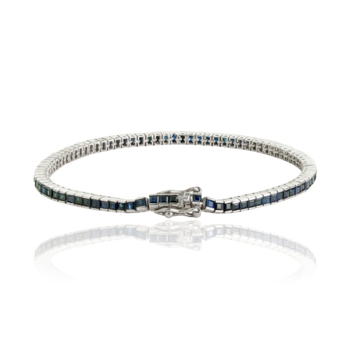 2mm Princess Cut Natural Blue Sapphire Gemstone Channel Set 925 Silver Tennis Bracelet