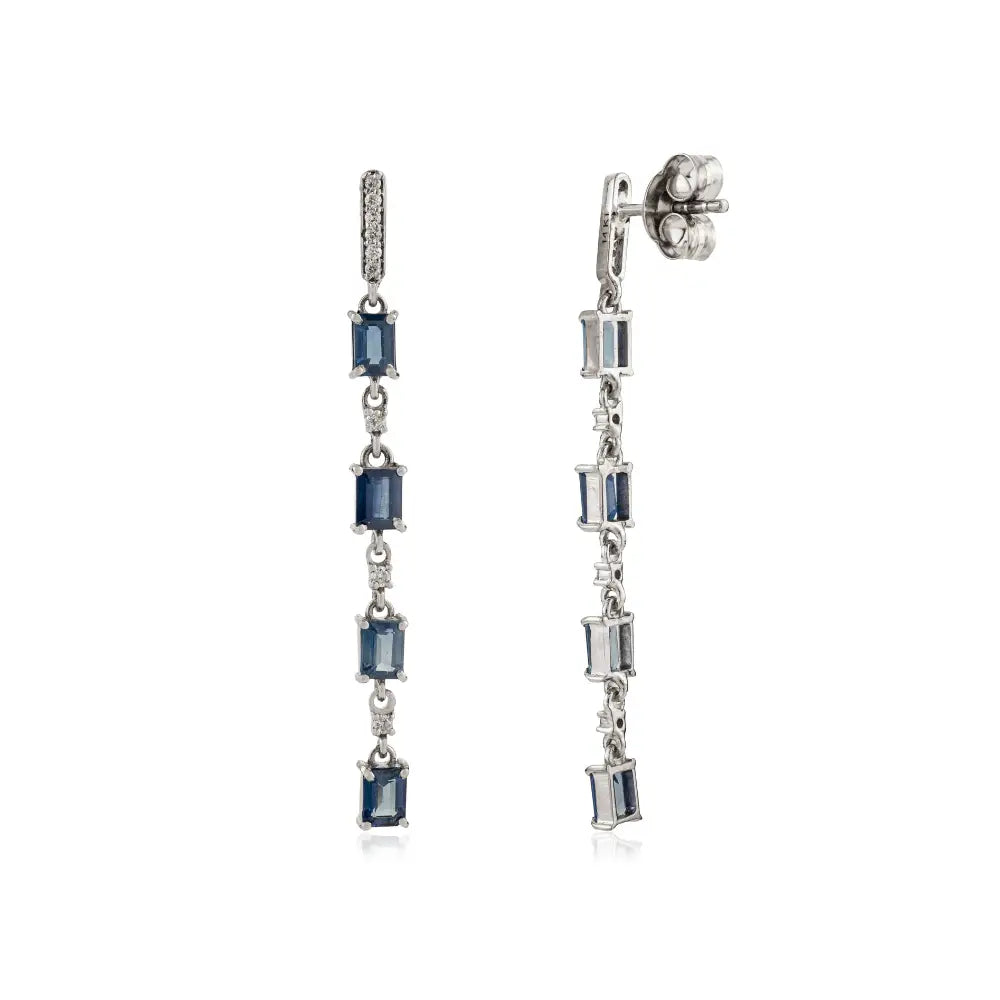 K14 White Gold Blue Sapphire & Diamond Women Dangle Earrings Wedding Engagement Jewelry