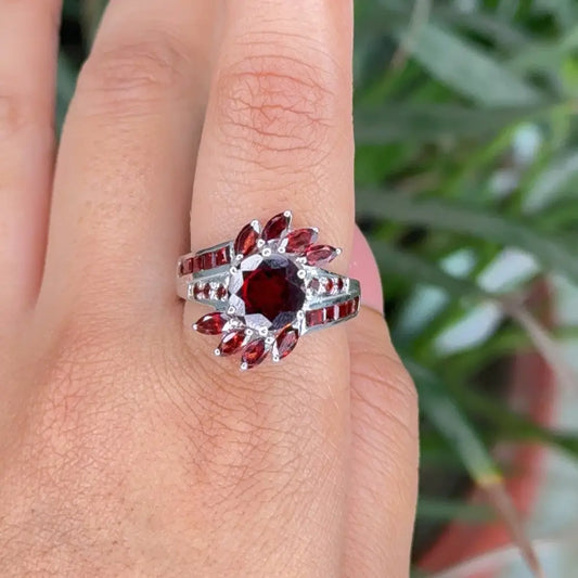 Most Beautiful 100% Natural Garnet Wedding Ring Set In 925 Solid Silver Designer Jewelry