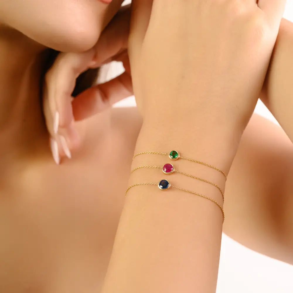 Delicate Minimal 14K Yellow Gold Ruby Gemstone Solitaire Bracelet Latest Trending Jewelry