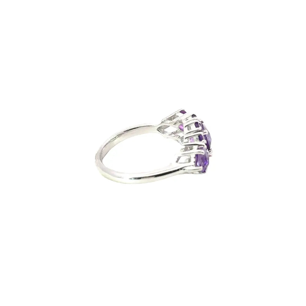 Febuary Birthstone 100% Natural Amethyst 925 Sterling Silver Cluster Ring For Women