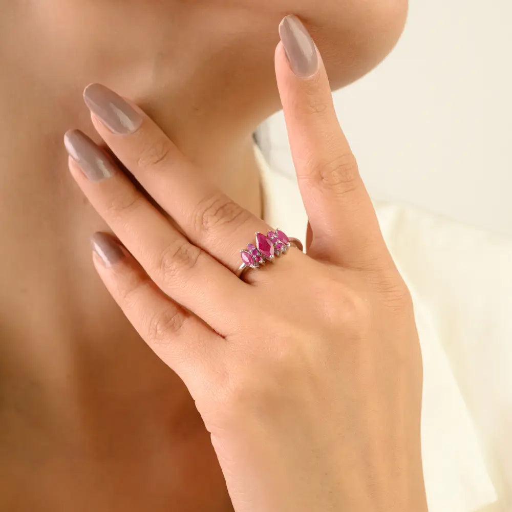 Natural Ruby Proposal Ring Set in 925 Sterling Silver Prong Setting