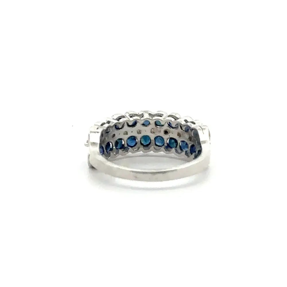 Precious Gemstone Real Sapphire & American Diamond Wedding Band Ring In 925 Sterling Silver