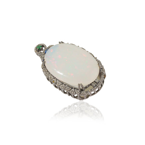 S925 Sterling Silver 18ctw  Oval Opal Emerald Kynite Diamond Brooch Fine Jewelry