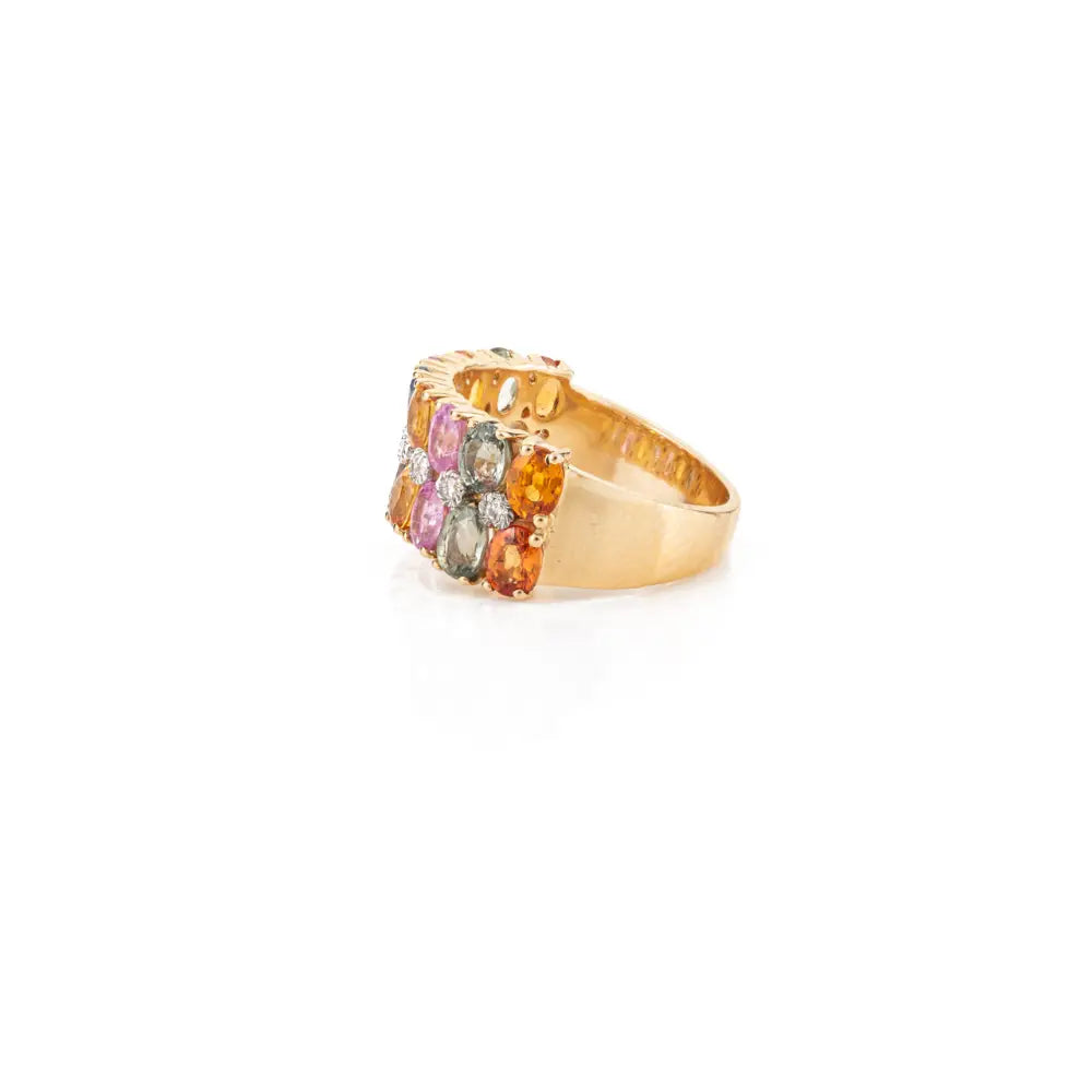 High Quality Product 18K Yellow Gold Multi Gemstone & Diamond Ring