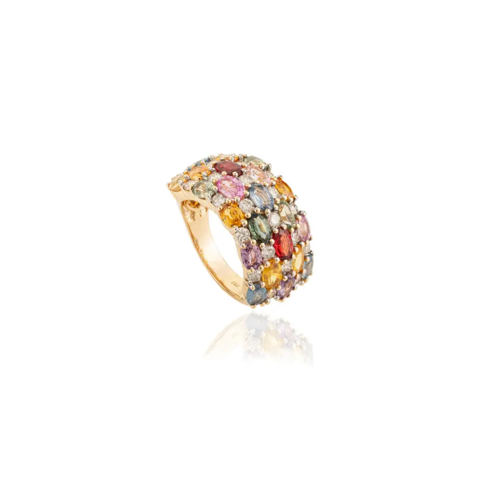 Trending Jewelry Multi Gemstone & Diamond 18K Yellow Gold Designer Ring