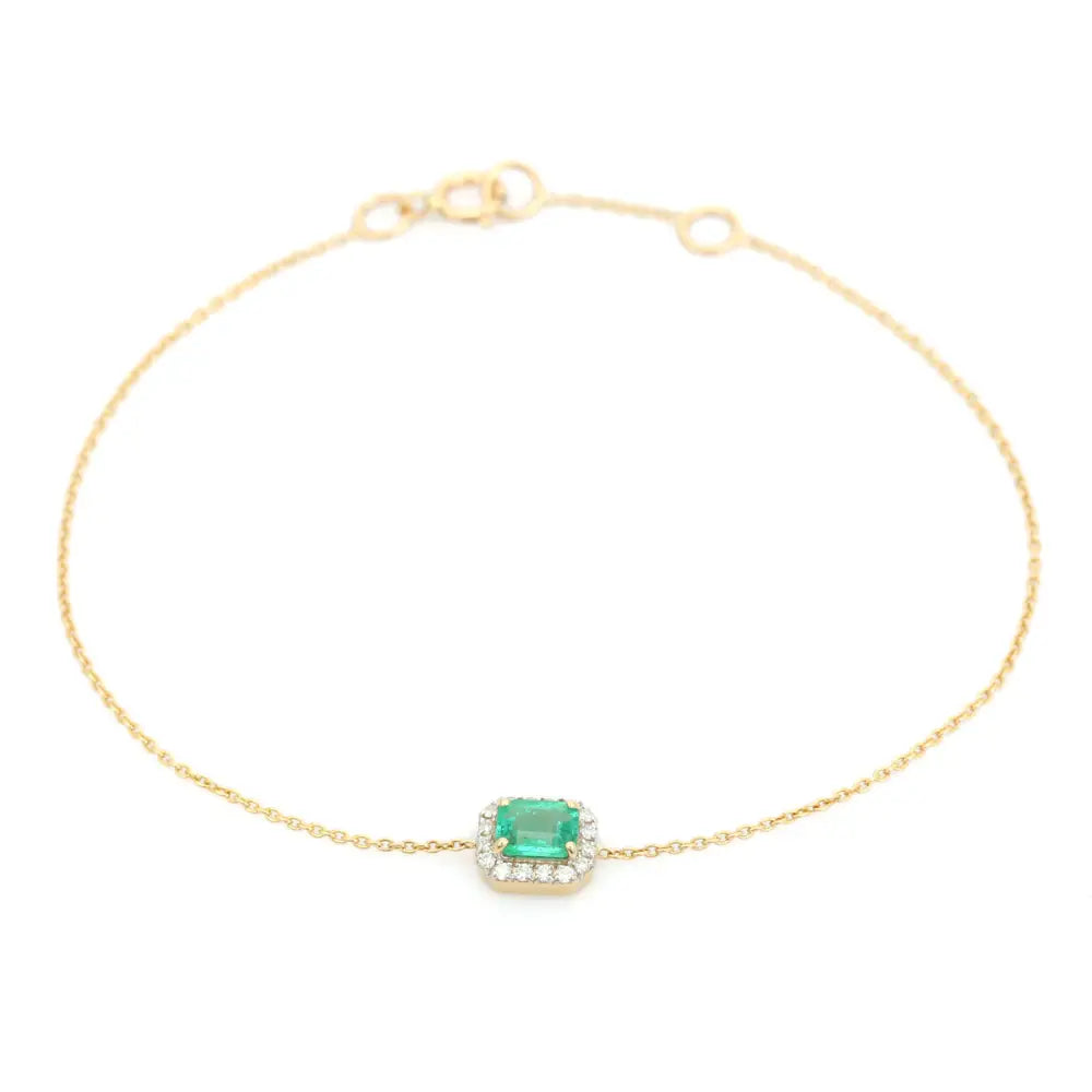 Octagon Emerald & Round Solitaire Halo Bracelet Everyday Stacking Jewelry 14K Gold Jewelry