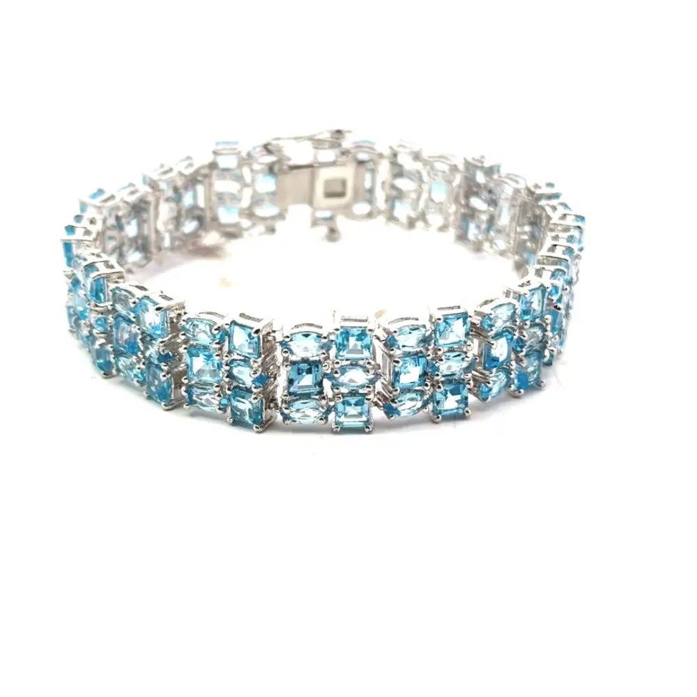 Semi Precious Gemstone Jewelry Blue Topaz Cocktail Tennis Bracelet Prong Setting December Birthstone