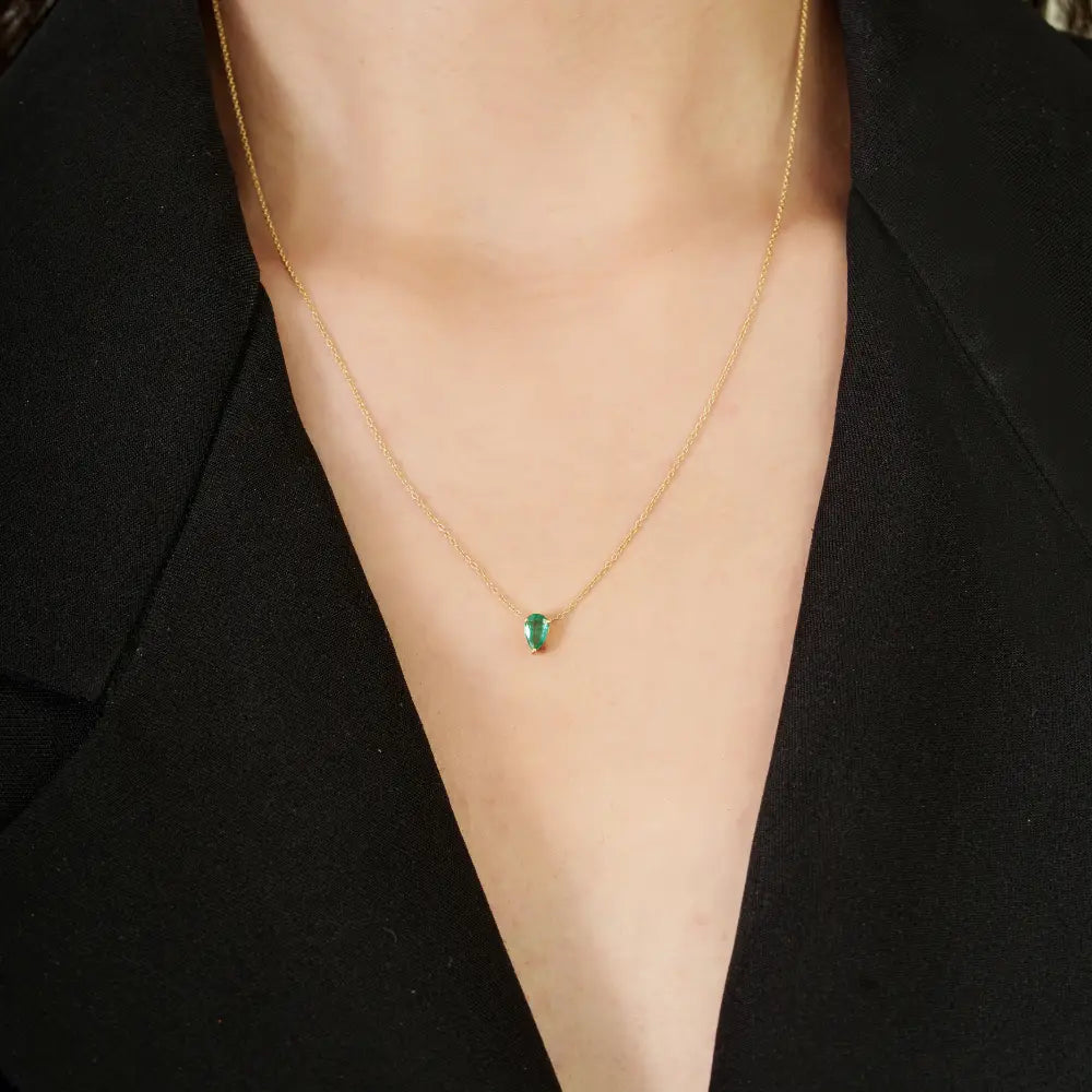 Dainty Minimal Emerald 18K Real Yellow Gold Single Stone Pendant Necklace New Arrivals Jewelry