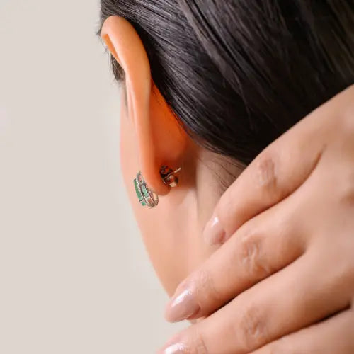 Trending Marquise Cut Emerald & Round Diamond Halo 925 Silver Stud Earrings For Women Party Wear Jewelry