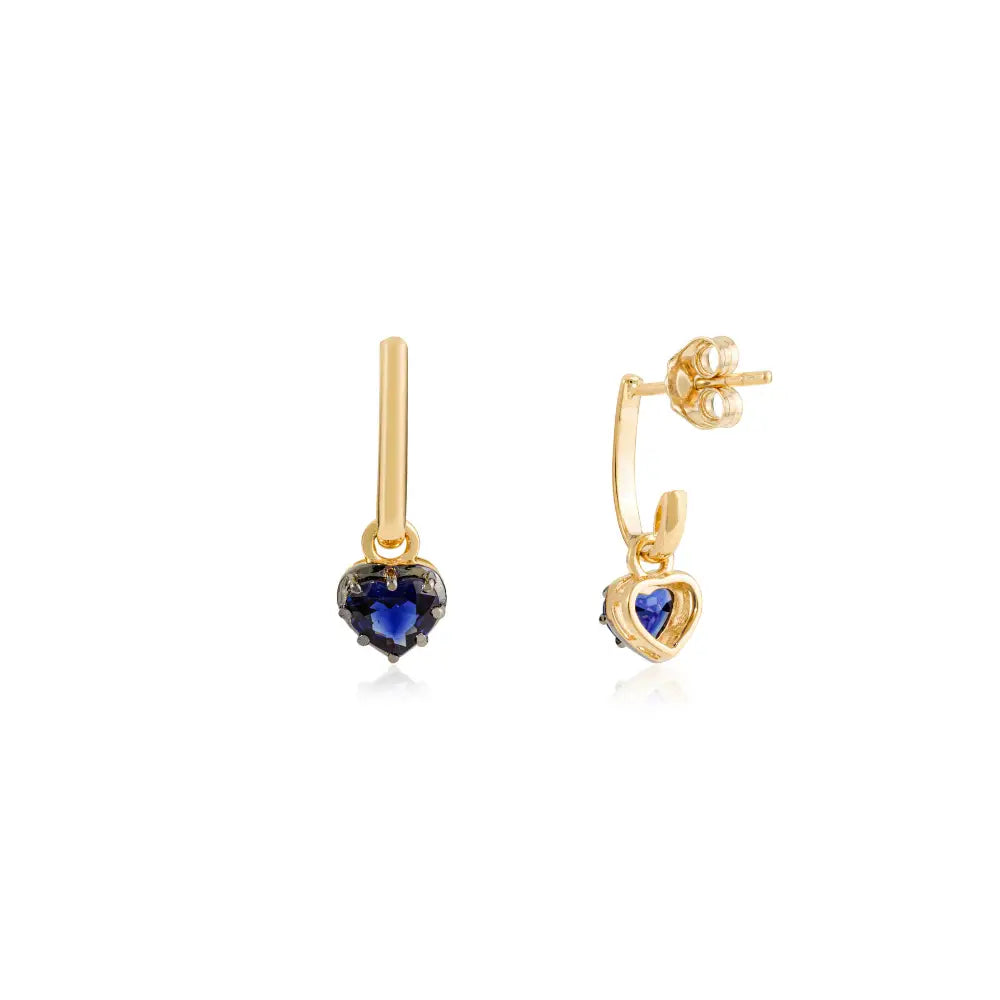 18K Yellow Gold Natural Blue Sapphire Heart Shape Gemstone Charm Stud Earrings Daily Wear