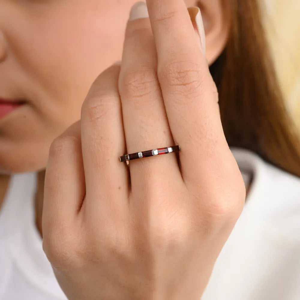 Custom Jewelry Natural Garnet 14K White Gold Stackable Ring