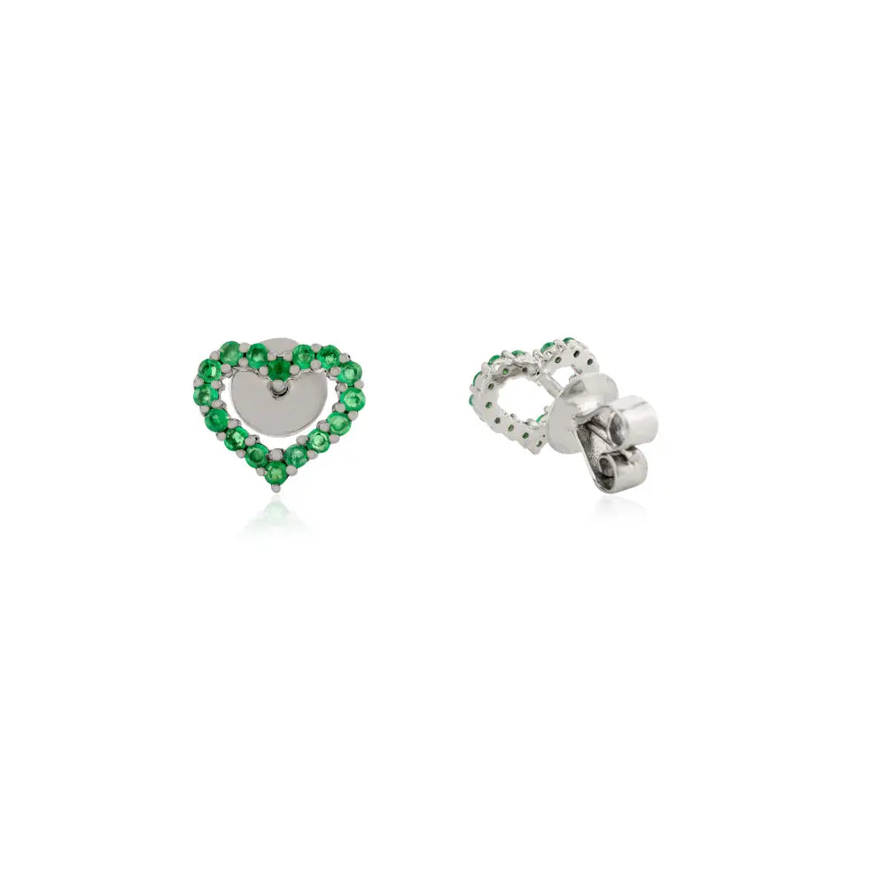 New Design Natural Emerald Open Heart Stud Earrings 14K Solid White Gold Everyday Jewelry