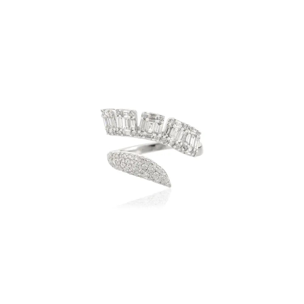 Luxurious Sparkling 14K White Gold Natural Diamond Bypass Ring Statement Bold Jewelry