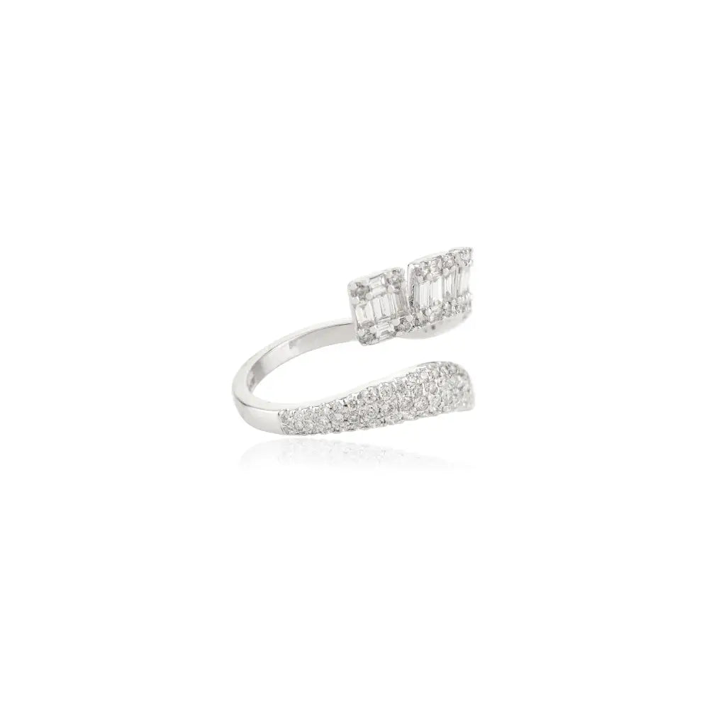 Luxurious Sparkling 14K White Gold Natural Diamond Bypass Ring Statement Bold Jewelry