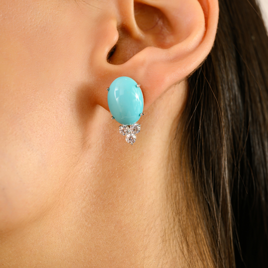 Bulk Order 100% Authentic Turquoise & American Diamond Stud Earrings 925 Sterling Silver Jewelry