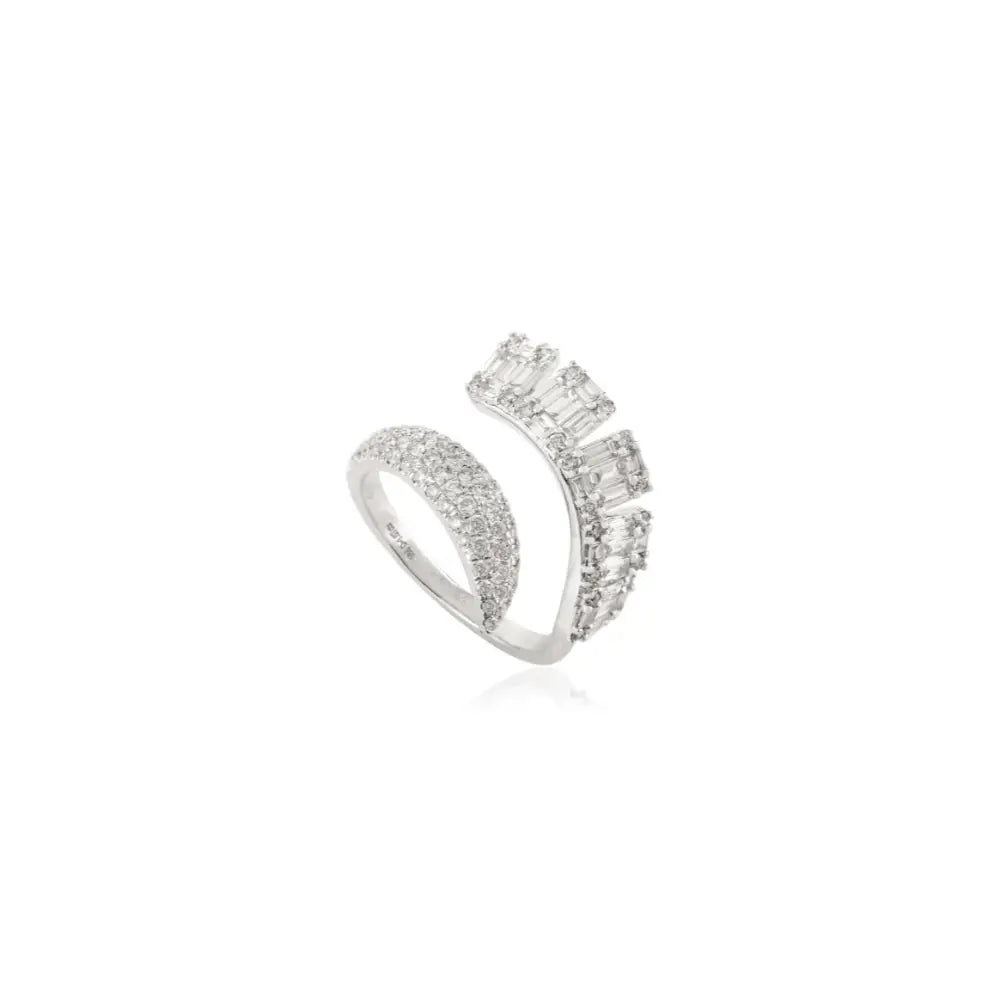 Luxurious Sparkling 14K White Gold Natural Diamond Bypass Ring Statement Bold Jewelry