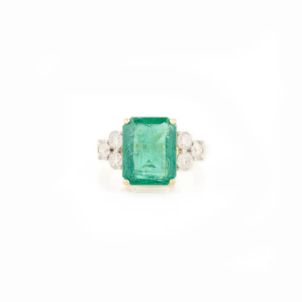 Unique Natural Emerald & Diamond Statement Ring Customized Gold Jewelry Manufacturer