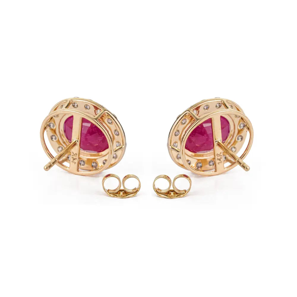 Latest New Arrivals K18 Yellow Gold Ruby & Diamond Halo Statement Stud Earrings For Women's
