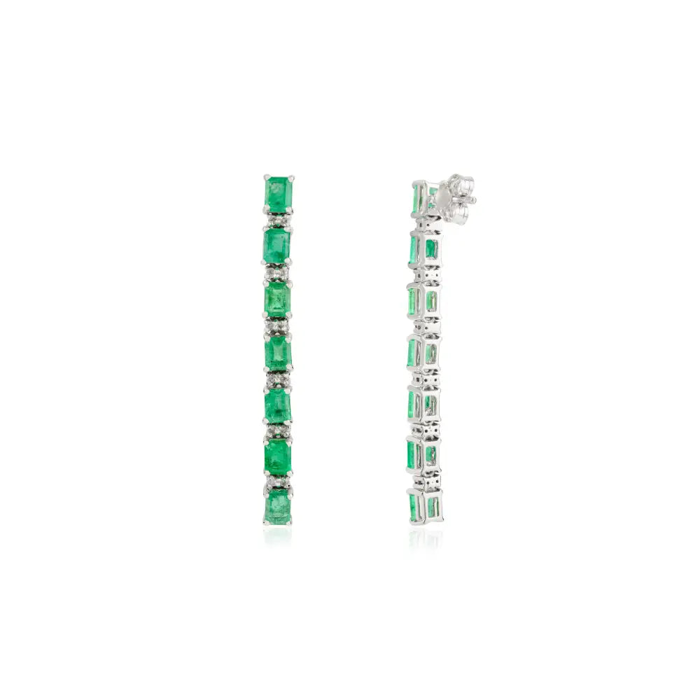 Wedding Party Wear Jewelry Emerald & Diamond K14 Real Gold Long Dangle Earrings