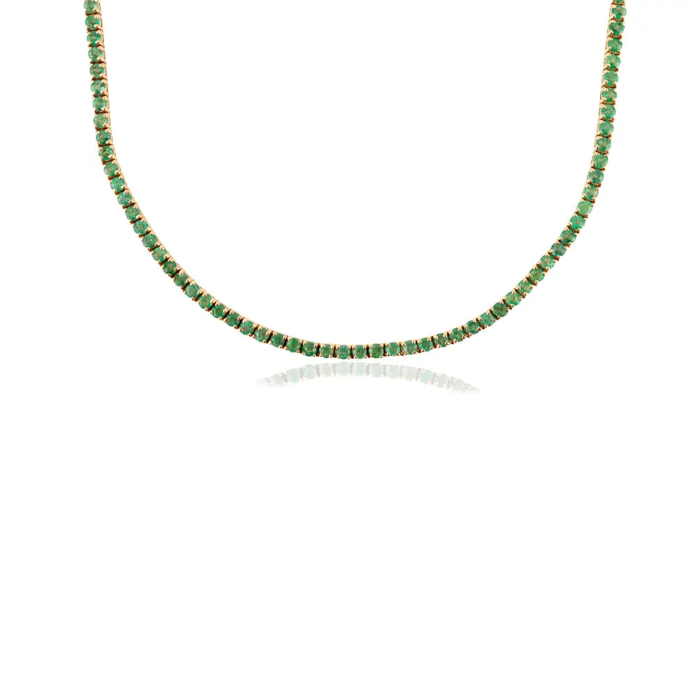 Zambian Emerald Trading Products Sleek Tennis Necklace For Women 14K Pure Yellow Gold